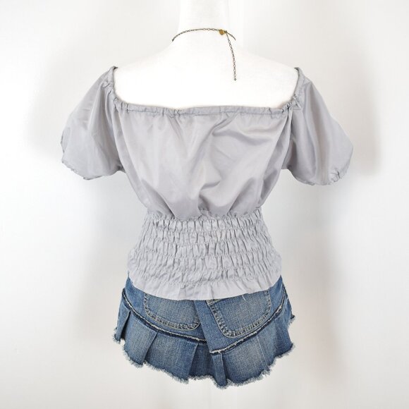 VTG 00s Y2K Ultra Pink Gray Short Puff Sleeve Keyhole Neck Milkmaid Top Sz Large - Picture 3 of 6